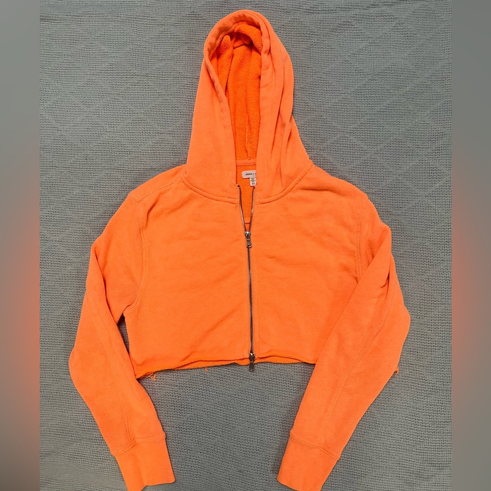 Bright orange cropped zip up